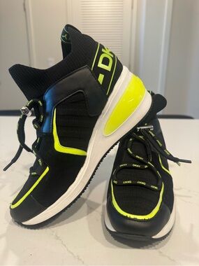 DKNY Black & Neon Yellow High-Top Slip-On Sneakers